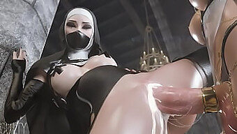 Hentai Anime Featuring A Voluptuous Nun And A Well-Endowed Partner